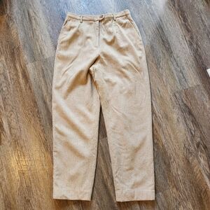 Pendelton Womens Vintage Tan Wool Trousers Size 12 Herringbone Pattern Lined